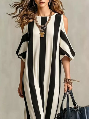 Striped Cold Shoulder Maxi Dress, model styling view