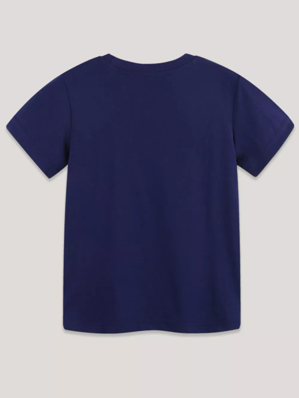 Navy blue cotton crew neck t-shirt for babies with short sleeves.
