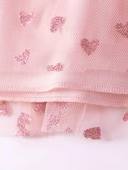 Pink tulle toddler dress with glitter heart details