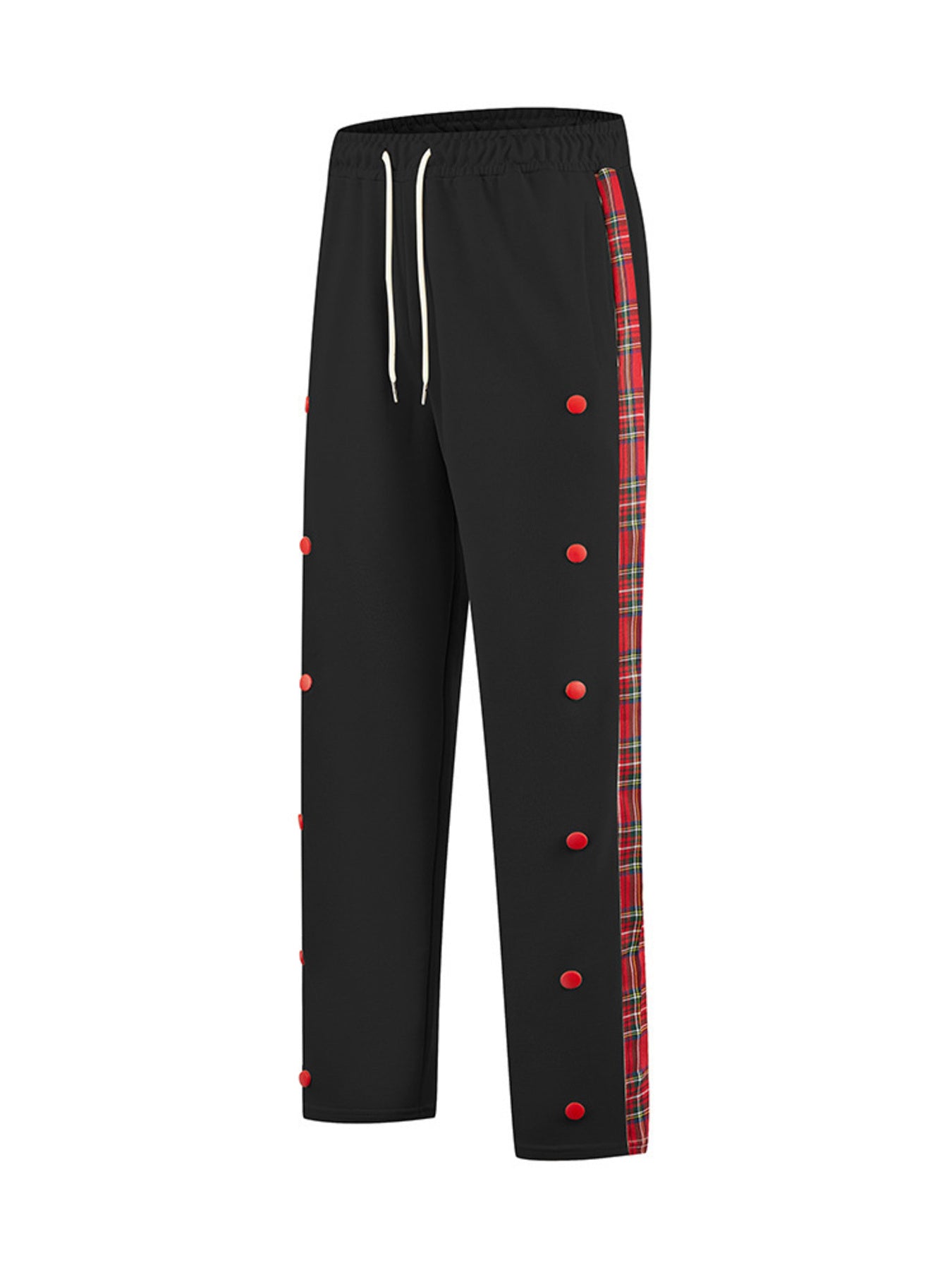 Men's Full Size Drawstring Plaid Side Stripe Pants, front view