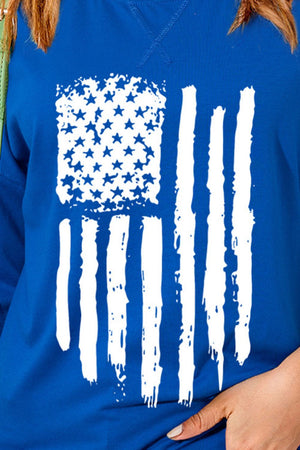 Royal blue distressed flag graphic tee with crew neck.