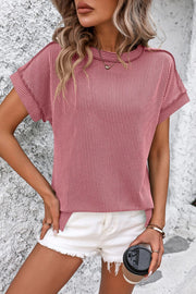 Vertical ribbed tunic tee, split hem, dark gray