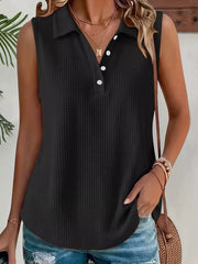 Full Size Waffle Knit Button Detail Sleeveless Top in Black, back view