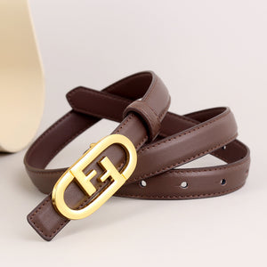 Brown cowhide leather belt with gold oval FF buckle