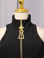 Zip Up Sleeveless Mini Dress in Black, alternate angle