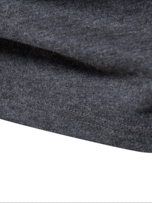 Dark gray crewneck long sleeve tee with visible stitching detail.