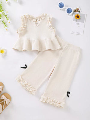 Children's Bow Waffle Knit Top And Pants Set, side view