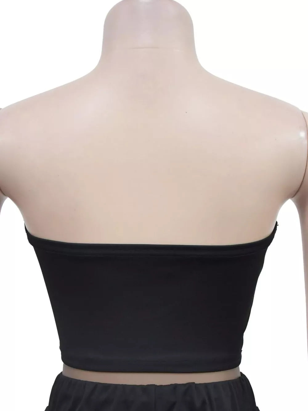 Black tube top with wide-leg pants, casual women's outfit set.