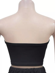 Black tube top with wide-leg pants, casual women's outfit set.