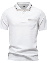 White polo shirt with contrast trim on collar and pocket