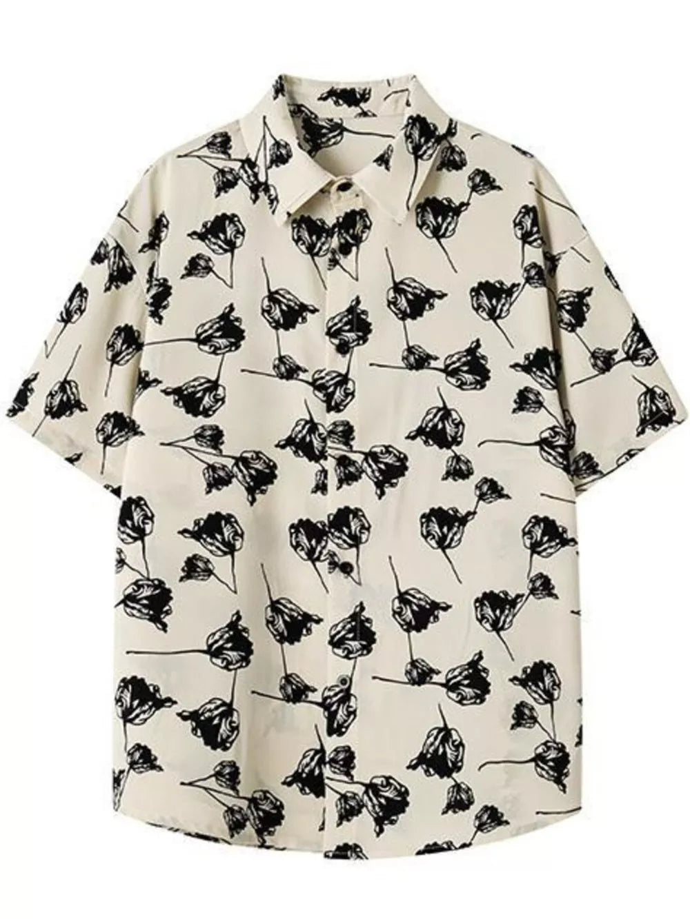 Men's cream cotton short sleeve oversized floral print shirt