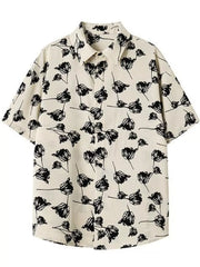 Men's cream cotton short sleeve oversized floral print shirt