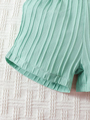 Baby mint green textured shorts with elastic waistband and hem