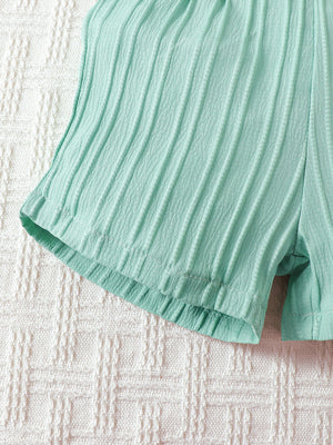 Baby mint green textured shorts with elastic waistband and hem