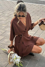 Surplice Half Sleeve Mini Dress in Burgundy, fabric detail