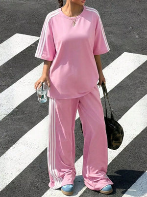 Striped Short Sleeve Top And Pants Set in Yellow, alternate angle