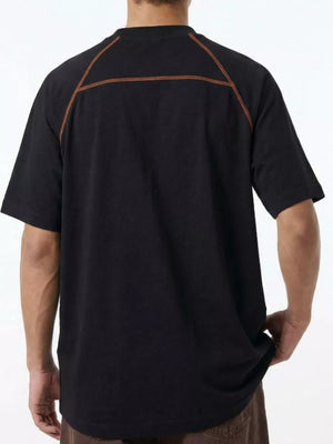 Men S Round Neck Short Sleeve T-shirt in Army Green, fabric detail