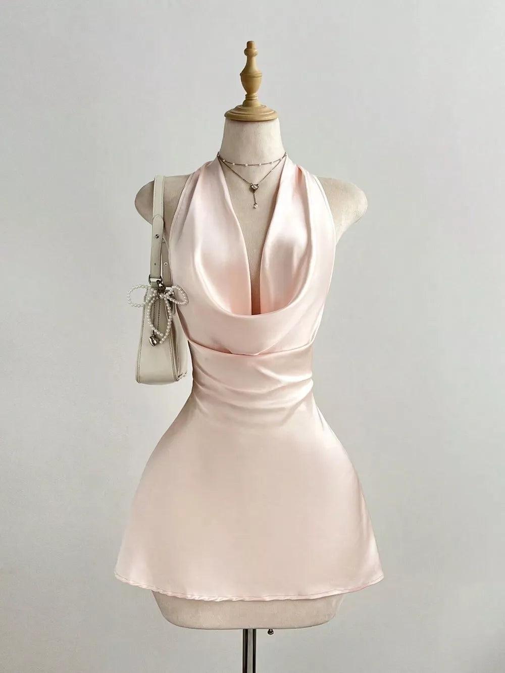 Satin Backless Halter Neck Mini Dress, front view