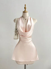 Satin Backless Halter Neck Mini Dress, front view