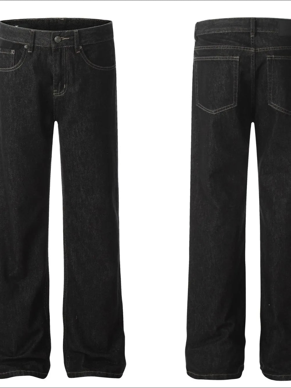 Dark wash denim jeans for men with classic pocket styling and a straight leg cut.
