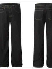 Dark wash denim jeans for men with classic pocket styling and a straight leg cut.