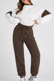 Oversized active set sweatshirt and joggers in chocolate brown with contrast stitching.