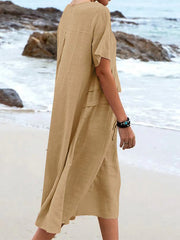 Full Size Casual Linen Blend Midi Dress in Royal Blue, view 12