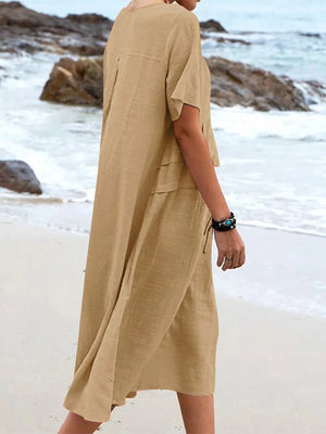 Full Size Casual Linen Blend Midi Dress in Royal Blue, view 12