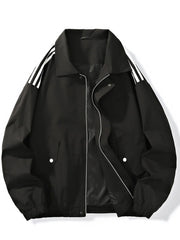 Men's Plus Size Striped Zip Up Jacket in Black, close-up detail
