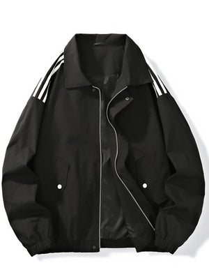 Men's Plus Size Striped Zip Up Jacket in Black, close-up detail