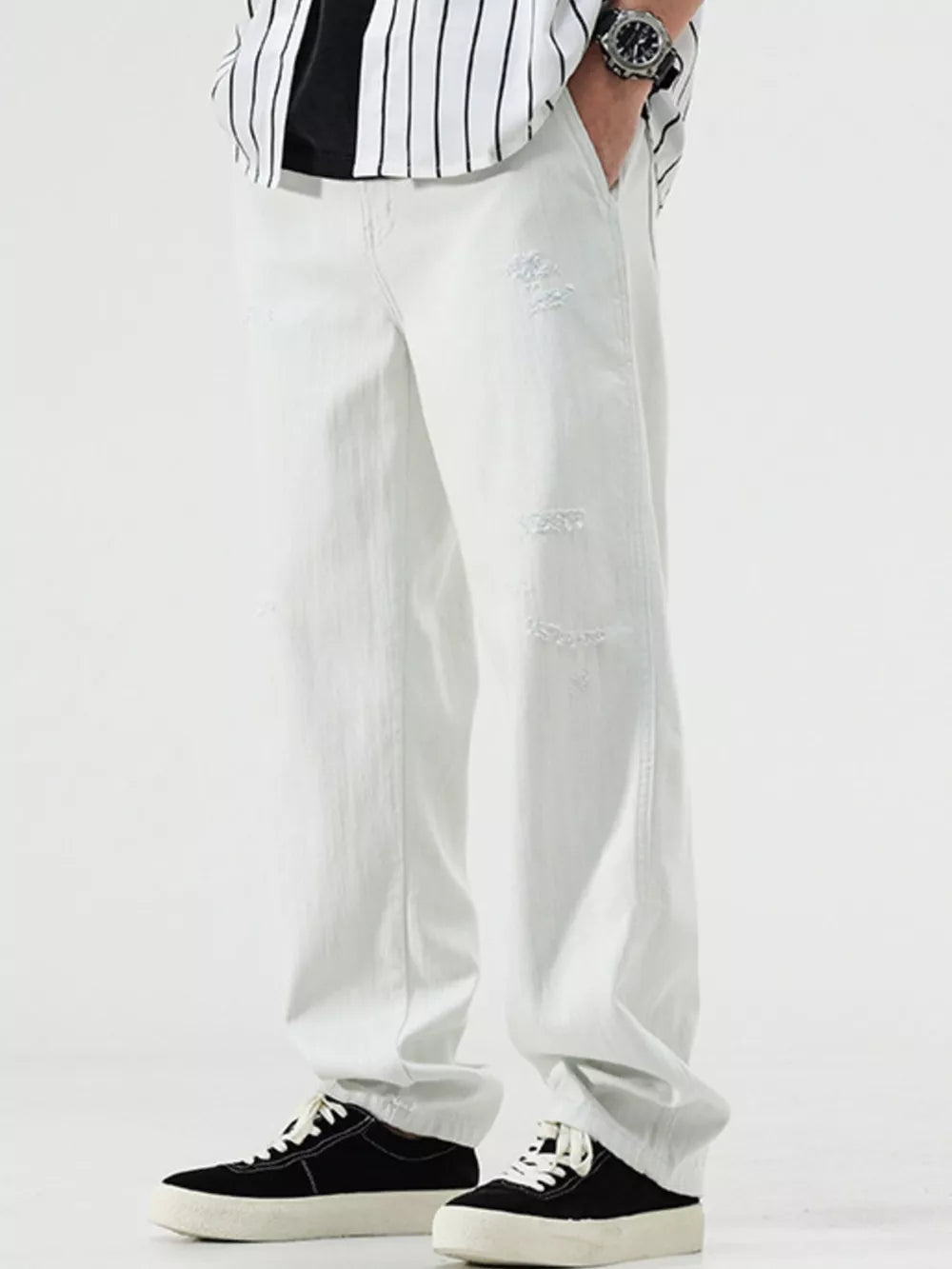 Men S Distressed Relaxed Fit Jeans in White, side view