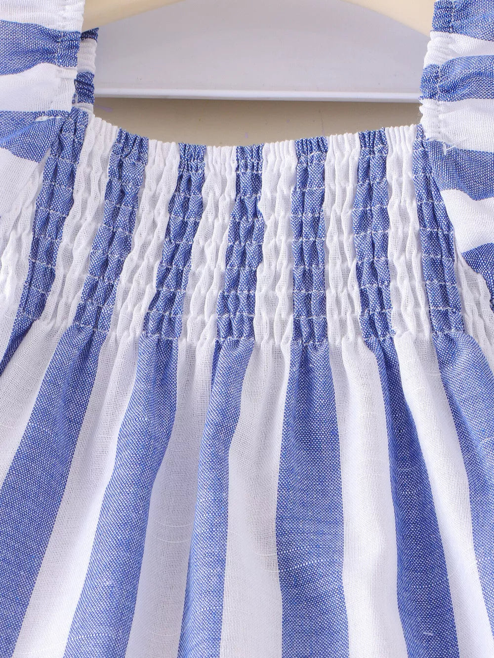 Children's Striped Tank And Shorts Set in Blue, close-up detail