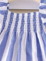 Children's Striped Tank And Shorts Set in Blue, close-up detail