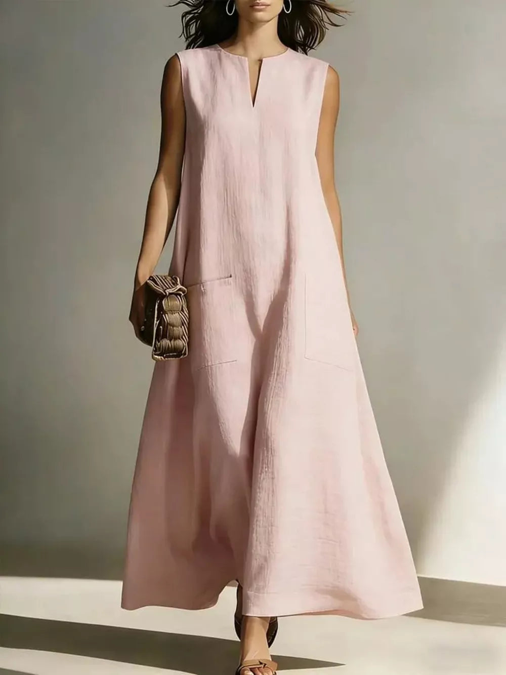 Notched Neck Sleeveless Maxi Dress