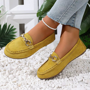 Comfortable Flat Loafers With Buckle in Dark Blue, editorial view