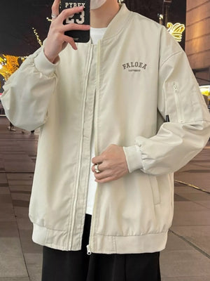 Apricot casual lightweight bomber jacket with zip front and embroidered logo detail.