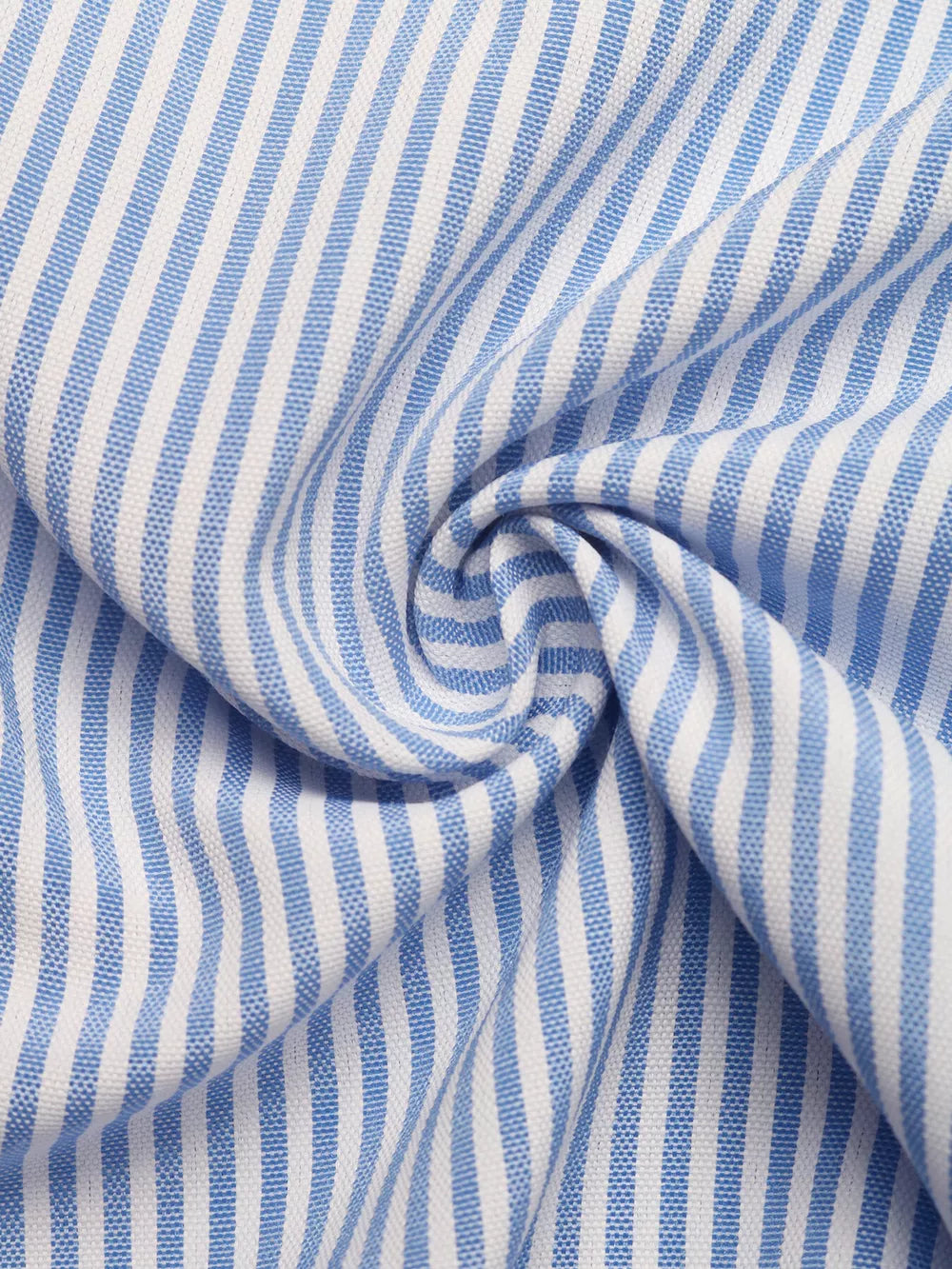 Blue and white striped midi dress fabric detail