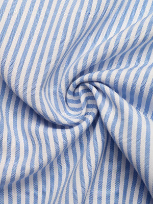 Blue and white striped midi dress fabric detail