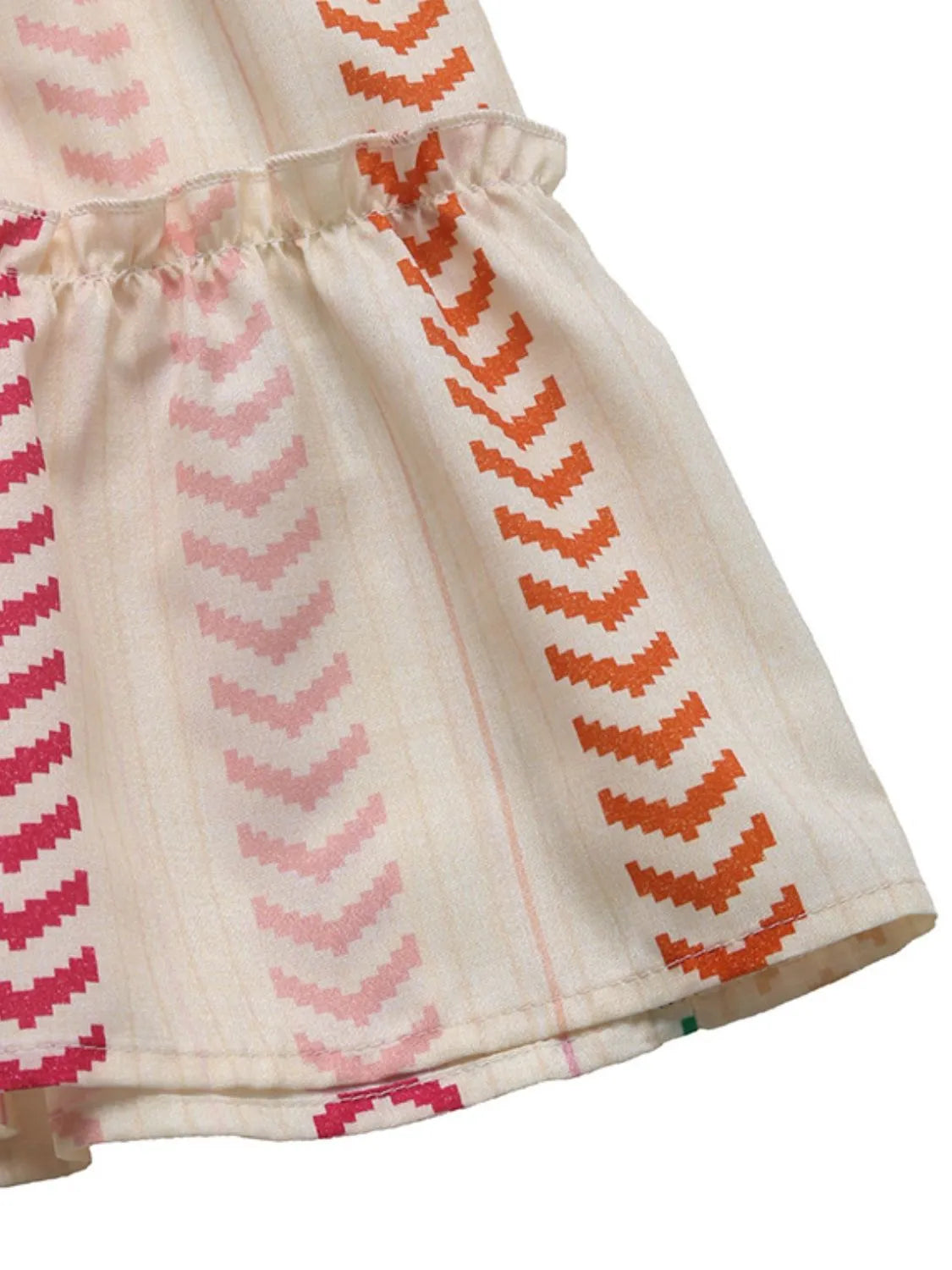 Chevron stripe tiered maxi skirt with ruffled waist in multicolor.