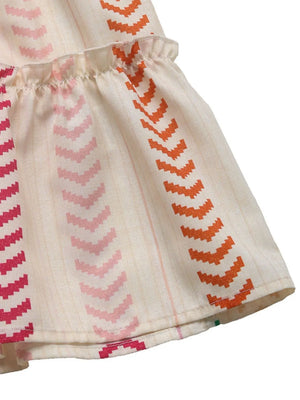 Chevron stripe tiered maxi skirt with ruffled waist in multicolor.