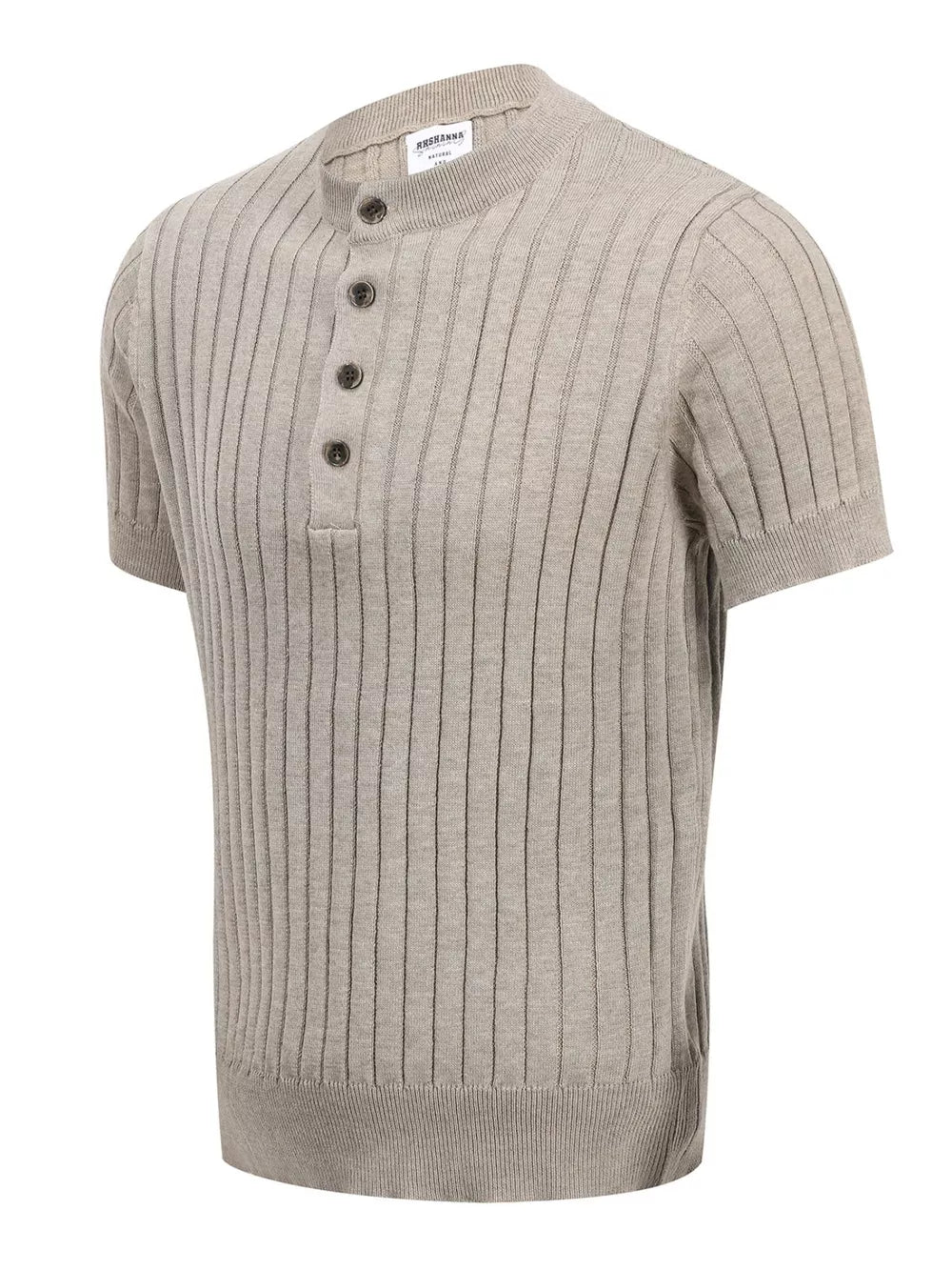 Men's Short Sleeve Ribbed Henley Top in Apricot, alternate angle