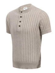 Men's Short Sleeve Ribbed Henley Top in Apricot, alternate angle