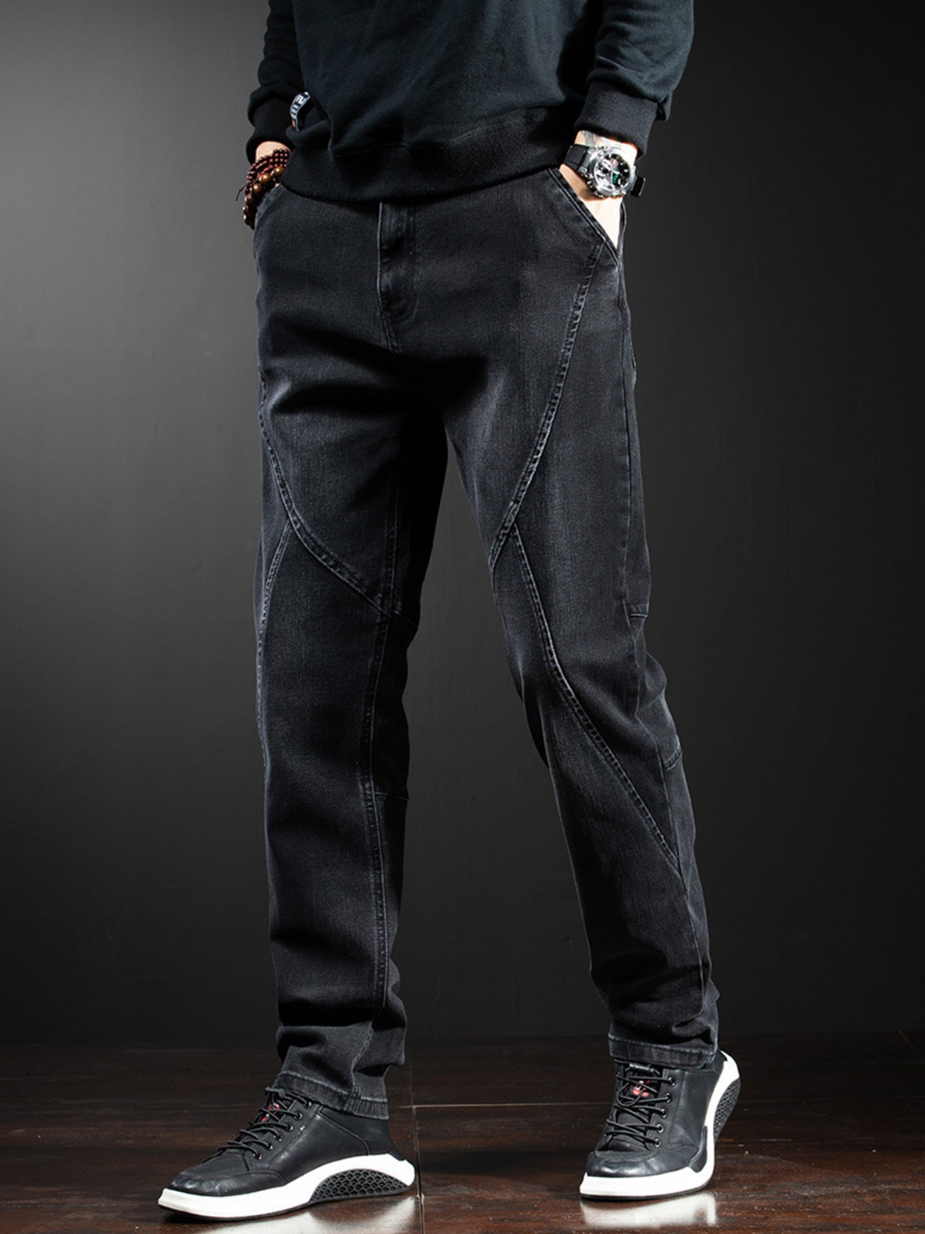 Men's Slim Fit Black Jeans, front view