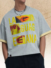 Men's Graphic Round Neck Short Sleeve T-shirt, model styling view