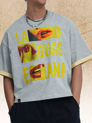 Men's Graphic Round Neck Short Sleeve T-shirt, model styling view