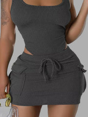 Ribbed Knit Two-piece Bodysuit And Skirt Set