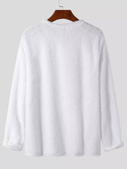 Men's Textured Long Sleeve Sweater Plus Size in Black, model styling view