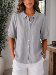 Full Size Button Up Short Sleeve Shirt Plus Size, fit detail