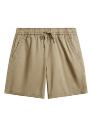 Men's khaki chino shorts with drawstring waist and side pockets.