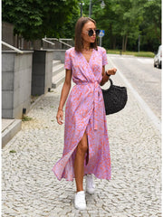 Floral Surplice Midi Dress With Tie Waist